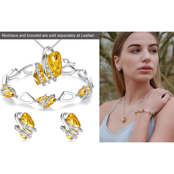 Women's Yellow Leafael Wish Charm Birthstone Crystal Stud Earrings Jewellery - Picture 6 of 7